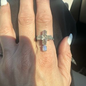 BRAND NEW Sterling Silver Labradorite Cross Ring Size 7